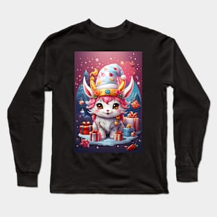 Cute Pink Cat with Christmas Gifts and Decorations Long Sleeve T-Shirt